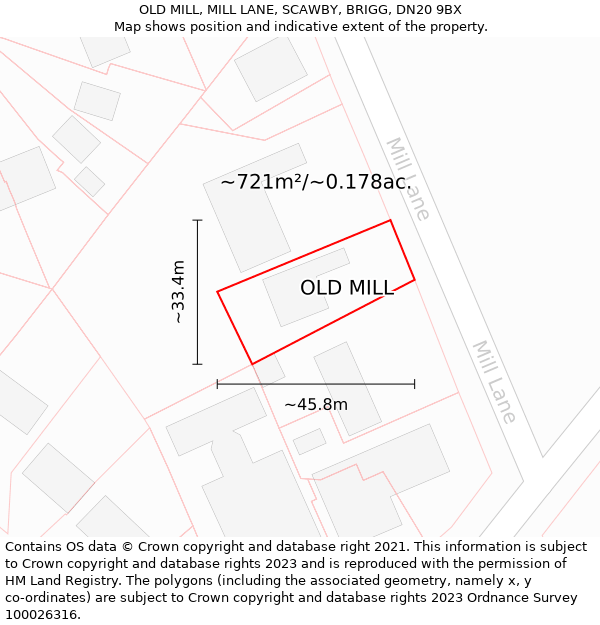 OLD MILL, MILL LANE, SCAWBY, BRIGG, DN20 9BX: Plot and title map