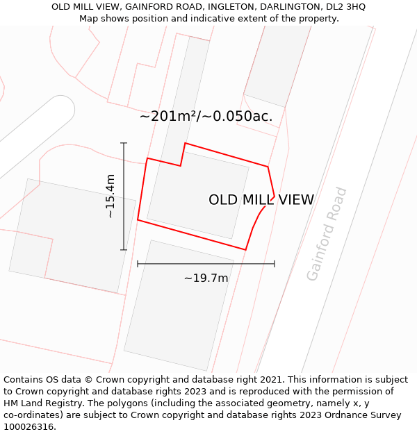 OLD MILL VIEW, GAINFORD ROAD, INGLETON, DARLINGTON, DL2 3HQ: Plot and title map