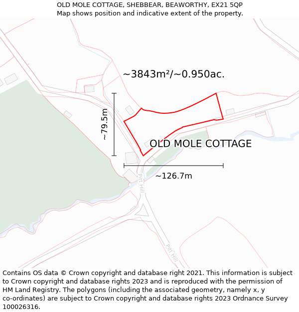 OLD MOLE COTTAGE, SHEBBEAR, BEAWORTHY, EX21 5QP: Plot and title map