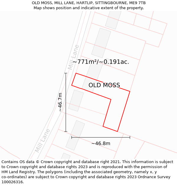 OLD MOSS, MILL LANE, HARTLIP, SITTINGBOURNE, ME9 7TB: Plot and title map