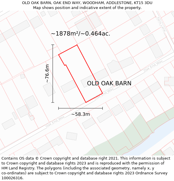 OLD OAK BARN, OAK END WAY, WOODHAM, ADDLESTONE, KT15 3DU: Plot and title map