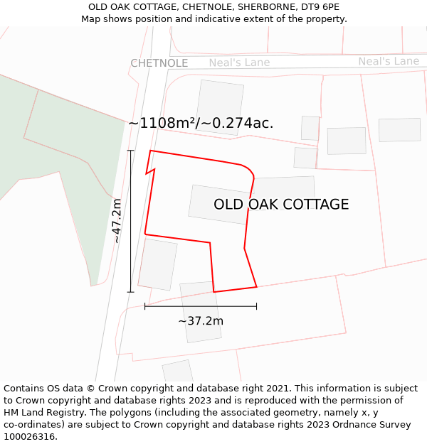 OLD OAK COTTAGE, CHETNOLE, SHERBORNE, DT9 6PE: Plot and title map