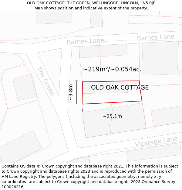 OLD OAK COTTAGE, THE GREEN, WELLINGORE, LINCOLN, LN5 0JE: Plot and title map