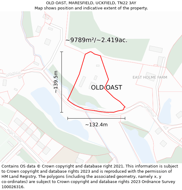 OLD OAST, MARESFIELD, UCKFIELD, TN22 3AY: Plot and title map