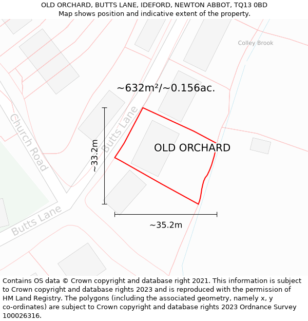 OLD ORCHARD, BUTTS LANE, IDEFORD, NEWTON ABBOT, TQ13 0BD: Plot and title map