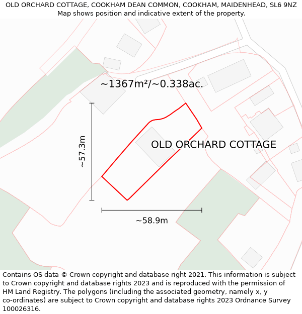 OLD ORCHARD COTTAGE, COOKHAM DEAN COMMON, COOKHAM, MAIDENHEAD, SL6 9NZ: Plot and title map