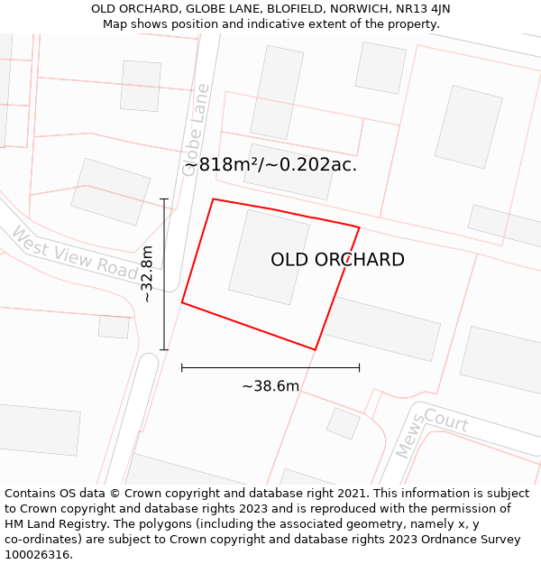 OLD ORCHARD, GLOBE LANE, BLOFIELD, NORWICH, NR13 4JN: Plot and title map