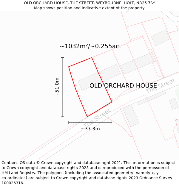 OLD ORCHARD HOUSE, THE STREET, WEYBOURNE, HOLT, NR25 7SY: Plot and title map