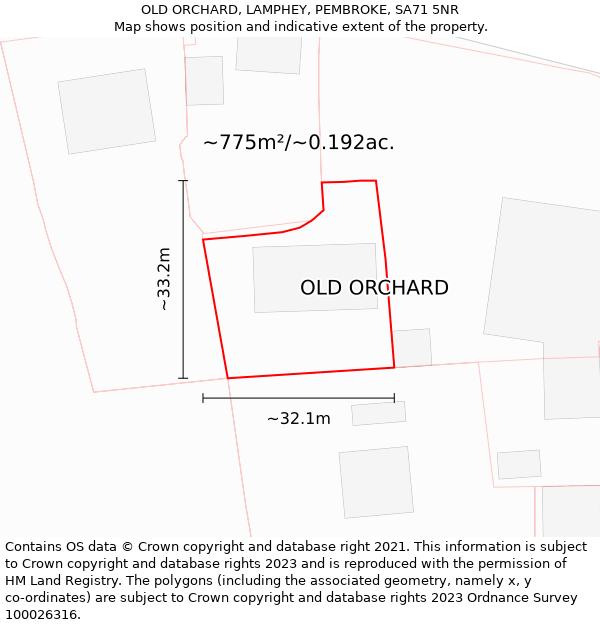 OLD ORCHARD, LAMPHEY, PEMBROKE, SA71 5NR: Plot and title map