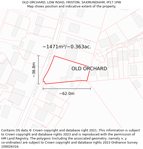 OLD ORCHARD, LOW ROAD, FRISTON, SAXMUNDHAM, IP17 1PW: Plot and title map