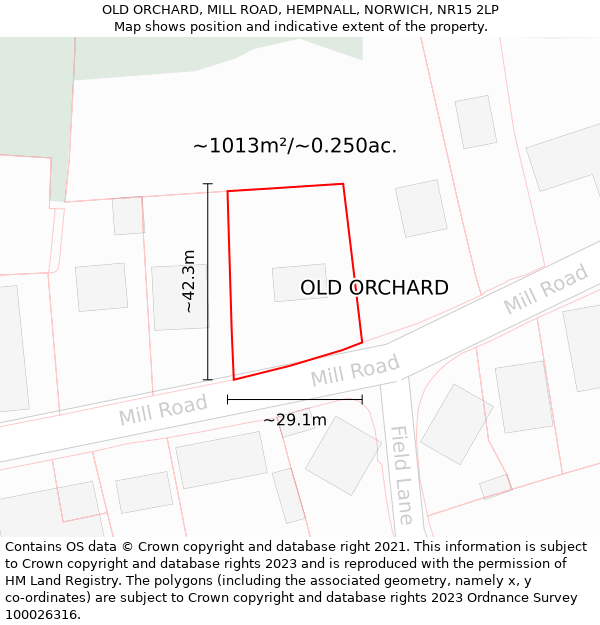 OLD ORCHARD, MILL ROAD, HEMPNALL, NORWICH, NR15 2LP: Plot and title map