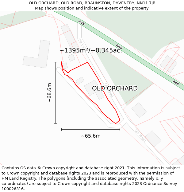 OLD ORCHARD, OLD ROAD, BRAUNSTON, DAVENTRY, NN11 7JB: Plot and title map