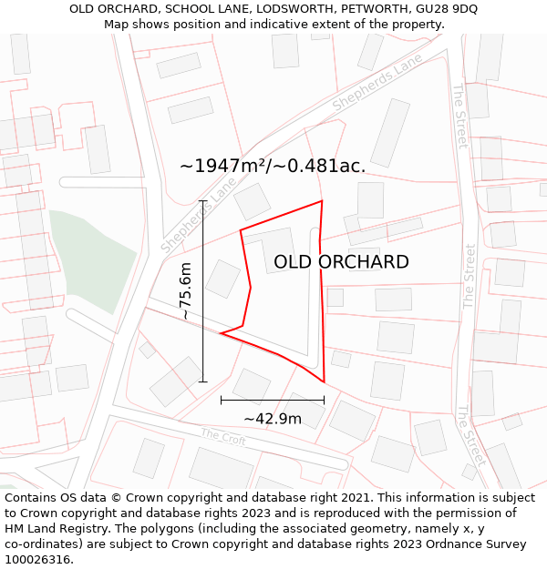 OLD ORCHARD, SCHOOL LANE, LODSWORTH, PETWORTH, GU28 9DQ: Plot and title map