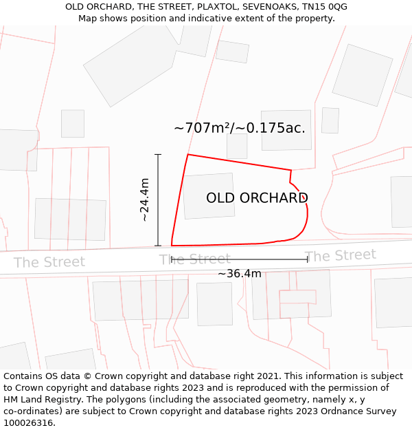 OLD ORCHARD, THE STREET, PLAXTOL, SEVENOAKS, TN15 0QG: Plot and title map
