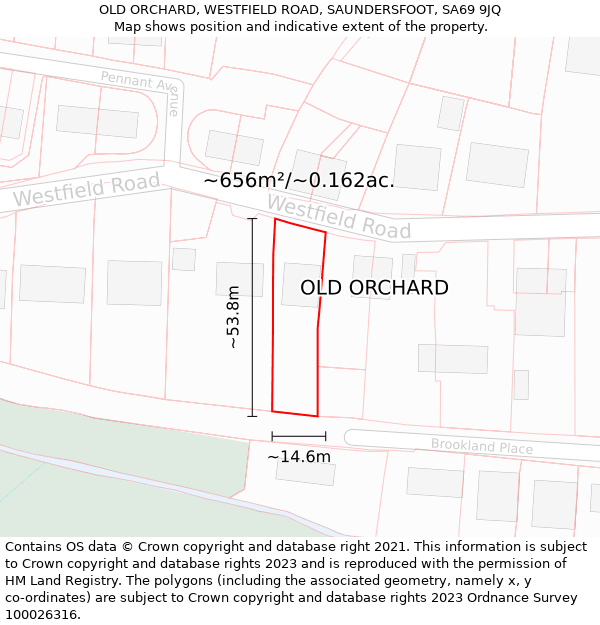 OLD ORCHARD, WESTFIELD ROAD, SAUNDERSFOOT, SA69 9JQ: Plot and title map