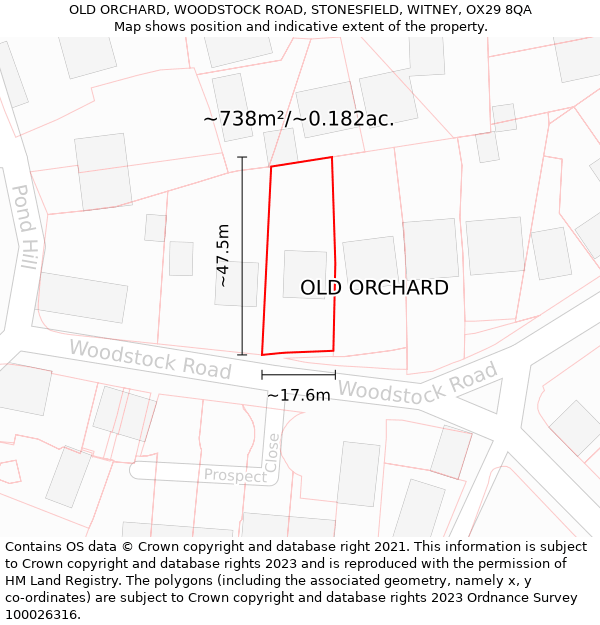 OLD ORCHARD, WOODSTOCK ROAD, STONESFIELD, WITNEY, OX29 8QA: Plot and title map