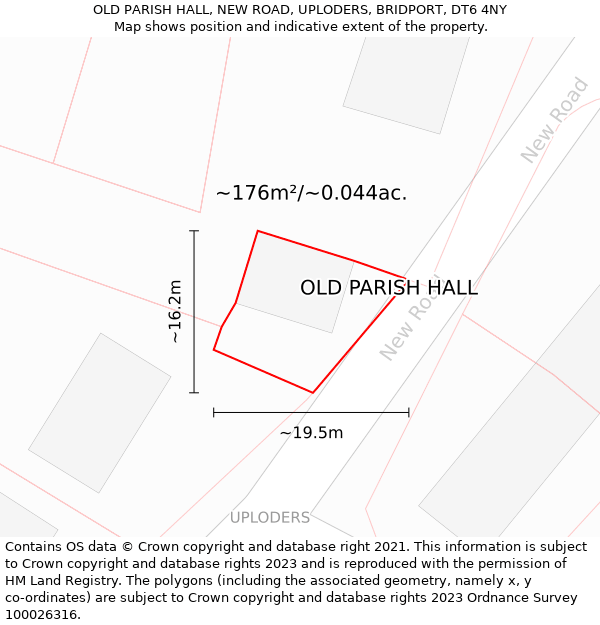 OLD PARISH HALL, NEW ROAD, UPLODERS, BRIDPORT, DT6 4NY: Plot and title map