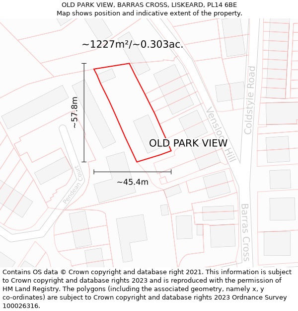 OLD PARK VIEW, BARRAS CROSS, LISKEARD, PL14 6BE: Plot and title map