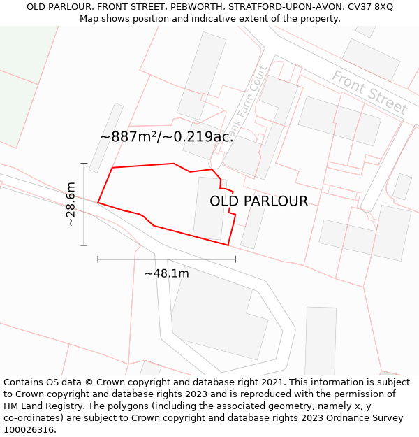 OLD PARLOUR, FRONT STREET, PEBWORTH, STRATFORD-UPON-AVON, CV37 8XQ: Plot and title map