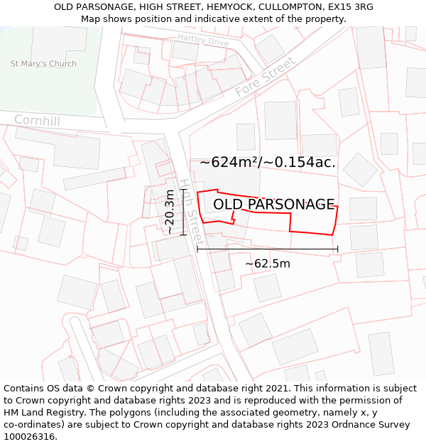 OLD PARSONAGE, HIGH STREET, HEMYOCK, CULLOMPTON, EX15 3RG: Plot and title map