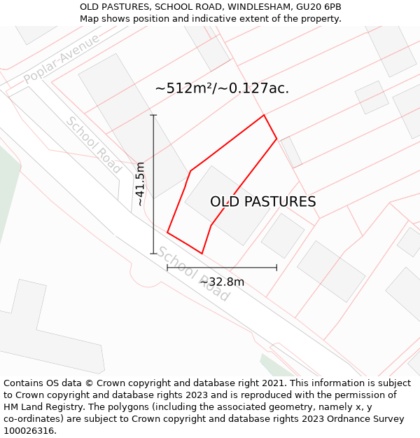 OLD PASTURES, SCHOOL ROAD, WINDLESHAM, GU20 6PB: Plot and title map