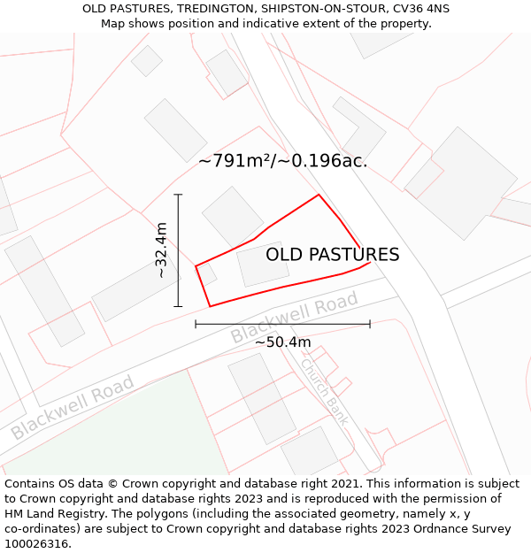 OLD PASTURES, TREDINGTON, SHIPSTON-ON-STOUR, CV36 4NS: Plot and title map