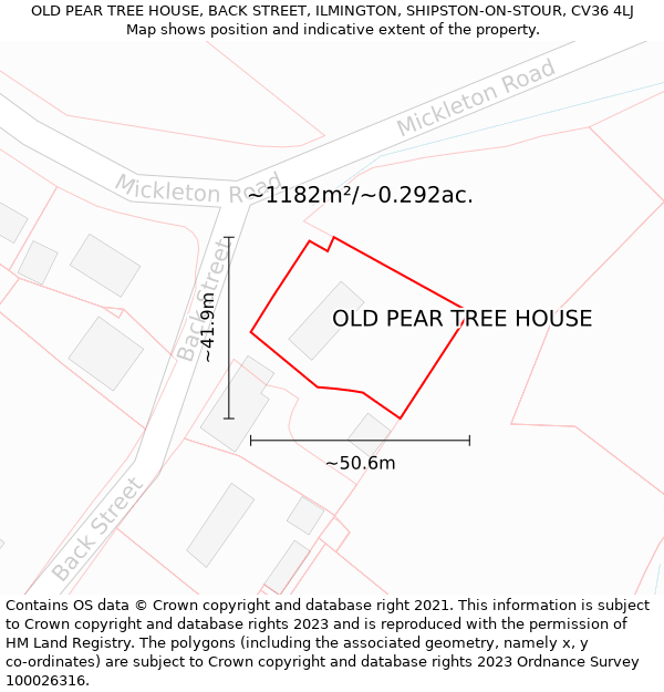 OLD PEAR TREE HOUSE, BACK STREET, ILMINGTON, SHIPSTON-ON-STOUR, CV36 4LJ: Plot and title map