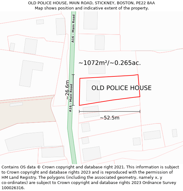 OLD POLICE HOUSE, MAIN ROAD, STICKNEY, BOSTON, PE22 8AA: Plot and title map