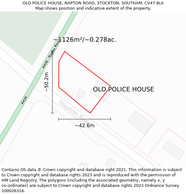 OLD POLICE HOUSE, NAPTON ROAD, STOCKTON, SOUTHAM, CV47 8LA: Plot and title map