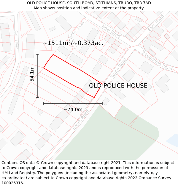 OLD POLICE HOUSE, SOUTH ROAD, STITHIANS, TRURO, TR3 7AD: Plot and title map