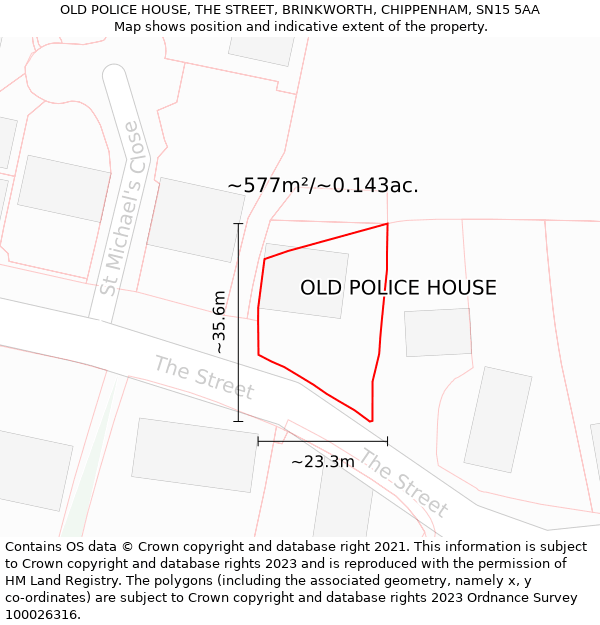 OLD POLICE HOUSE, THE STREET, BRINKWORTH, CHIPPENHAM, SN15 5AA: Plot and title map