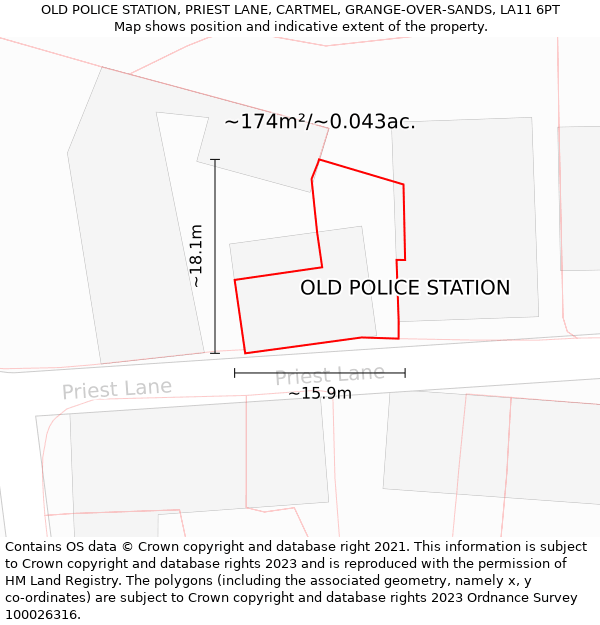 OLD POLICE STATION, PRIEST LANE, CARTMEL, GRANGE-OVER-SANDS, LA11 6PT: Plot and title map