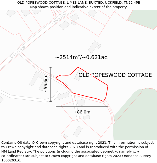 OLD POPESWOOD COTTAGE, LIMES LANE, BUXTED, UCKFIELD, TN22 4PB: Plot and title map