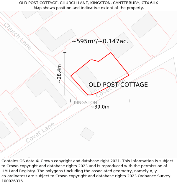 OLD POST COTTAGE, CHURCH LANE, KINGSTON, CANTERBURY, CT4 6HX: Plot and title map