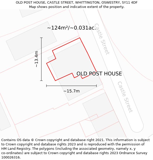 OLD POST HOUSE, CASTLE STREET, WHITTINGTON, OSWESTRY, SY11 4DF: Plot and title map