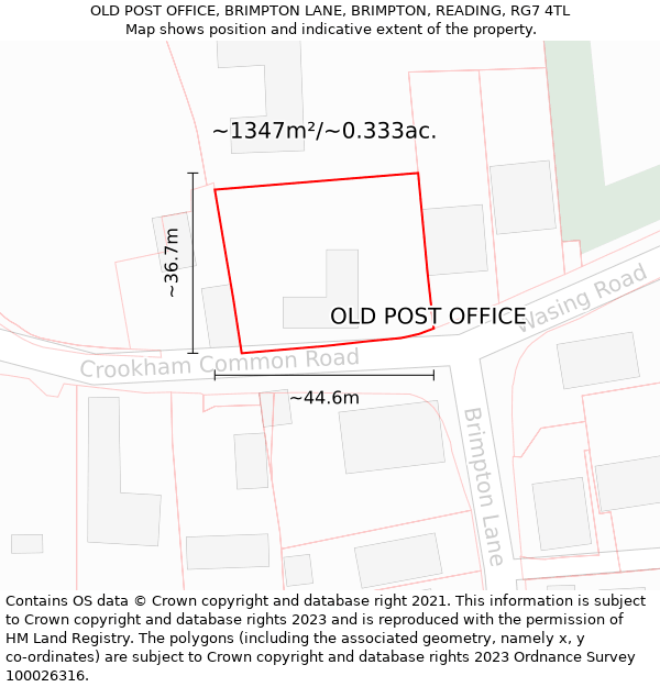 OLD POST OFFICE, BRIMPTON LANE, BRIMPTON, READING, RG7 4TL: Plot and title map