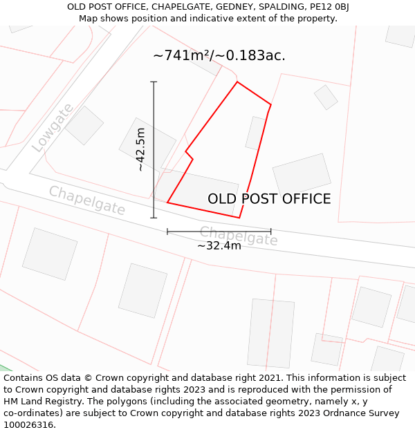 OLD POST OFFICE, CHAPELGATE, GEDNEY, SPALDING, PE12 0BJ: Plot and title map