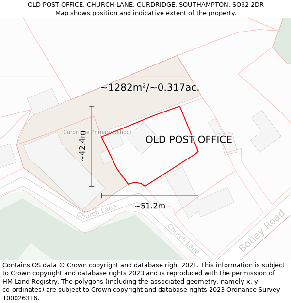 OLD POST OFFICE, CHURCH LANE, CURDRIDGE, SOUTHAMPTON, SO32 2DR: Plot and title map