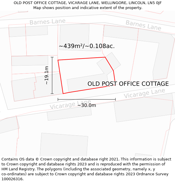 OLD POST OFFICE COTTAGE, VICARAGE LANE, WELLINGORE, LINCOLN, LN5 0JF: Plot and title map