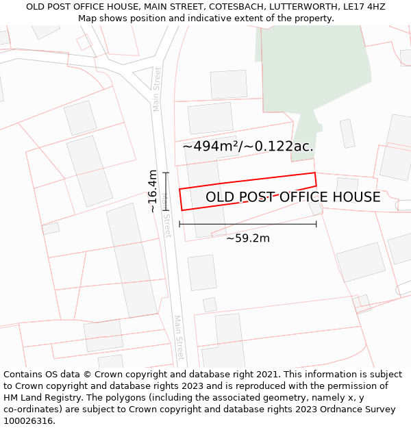 OLD POST OFFICE HOUSE, MAIN STREET, COTESBACH, LUTTERWORTH, LE17 4HZ: Plot and title map