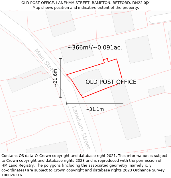 OLD POST OFFICE, LANEHAM STREET, RAMPTON, RETFORD, DN22 0JX: Plot and title map