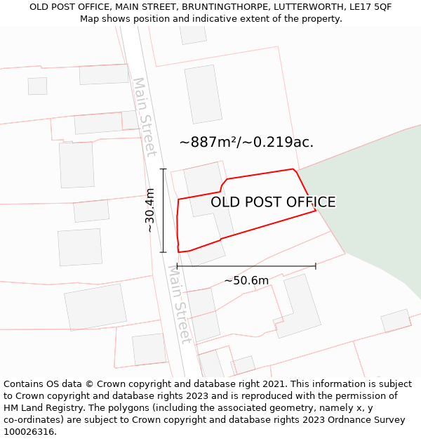 OLD POST OFFICE, MAIN STREET, BRUNTINGTHORPE, LUTTERWORTH, LE17 5QF: Plot and title map