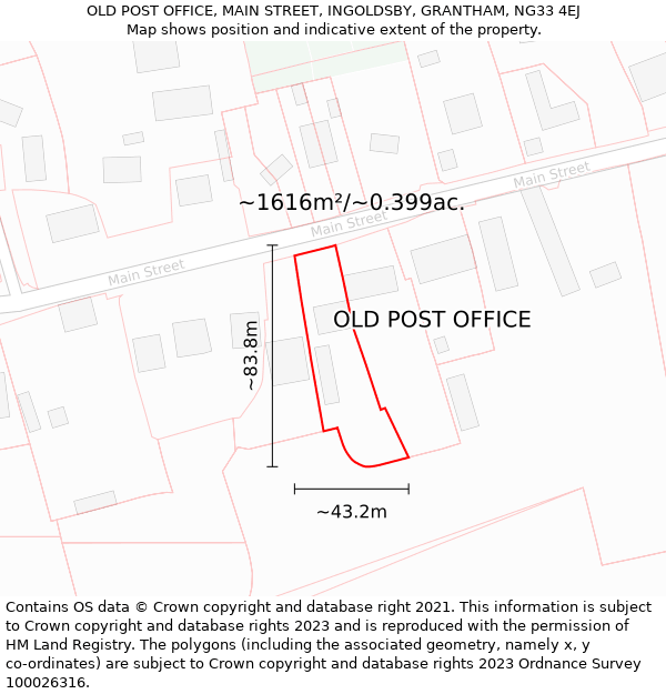 OLD POST OFFICE, MAIN STREET, INGOLDSBY, GRANTHAM, NG33 4EJ: Plot and title map