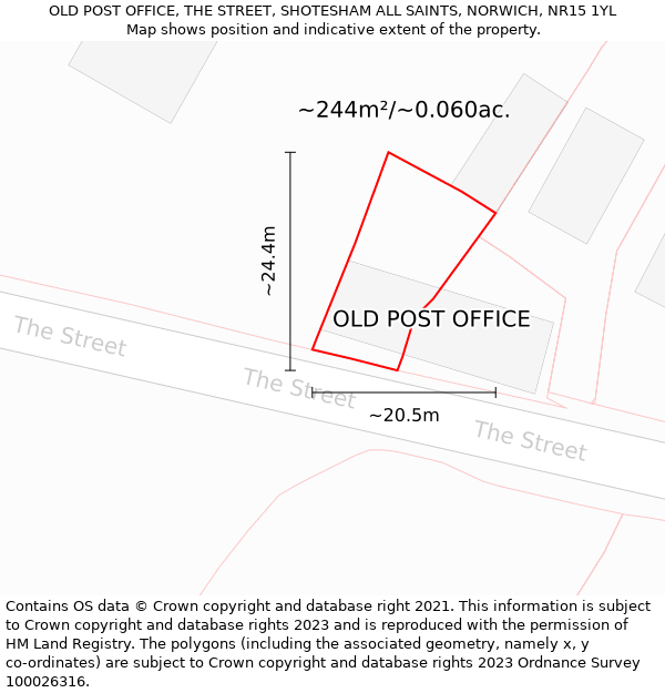 OLD POST OFFICE, THE STREET, SHOTESHAM ALL SAINTS, NORWICH, NR15 1YL: Plot and title map