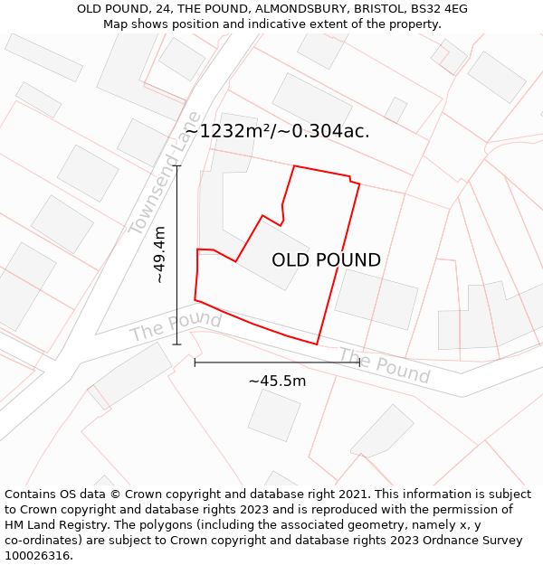 OLD POUND, 24, THE POUND, ALMONDSBURY, BRISTOL, BS32 4EG: Plot and title map