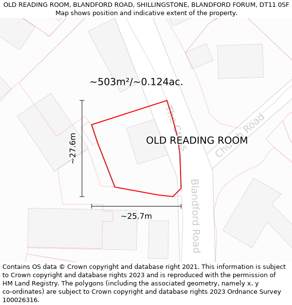 OLD READING ROOM, BLANDFORD ROAD, SHILLINGSTONE, BLANDFORD FORUM, DT11 0SF: Plot and title map