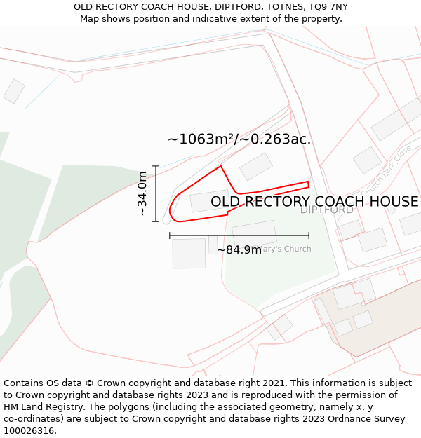 OLD RECTORY COACH HOUSE, DIPTFORD, TOTNES, TQ9 7NY: Plot and title map