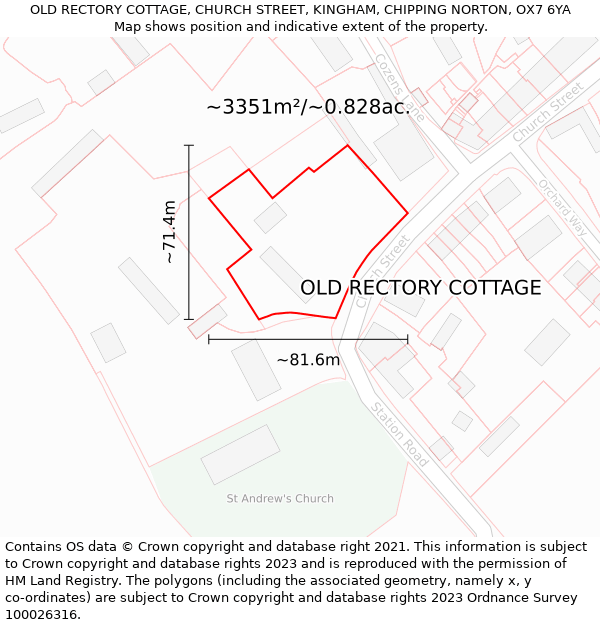 OLD RECTORY COTTAGE, CHURCH STREET, KINGHAM, CHIPPING NORTON, OX7 6YA: Plot and title map