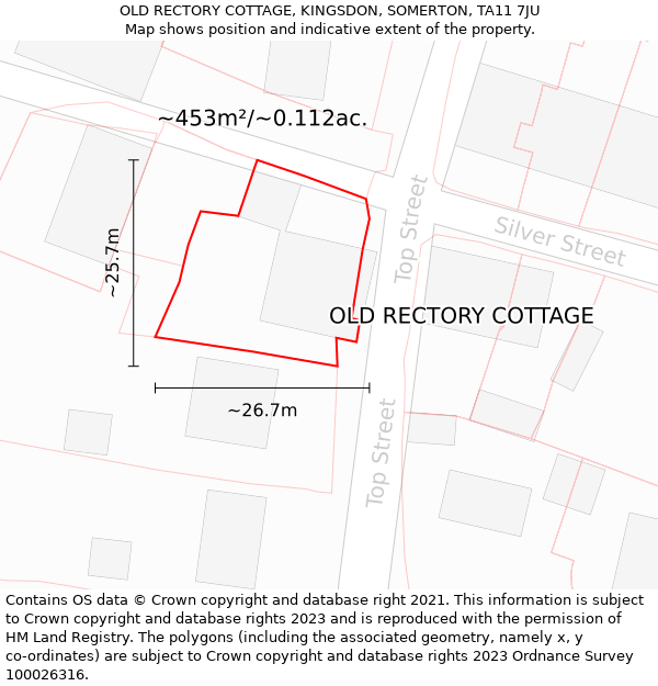 OLD RECTORY COTTAGE, KINGSDON, SOMERTON, TA11 7JU: Plot and title map