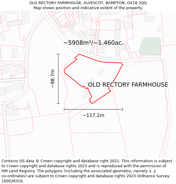 OLD RECTORY FARMHOUSE, ALVESCOT, BAMPTON, OX18 2QQ: Plot and title map